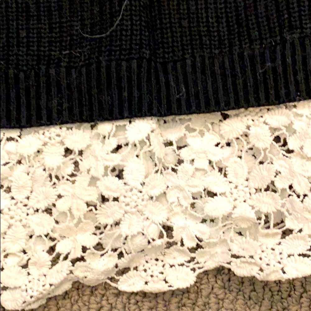 INC black sweater with white floral lace hem - Picture 3 of 3